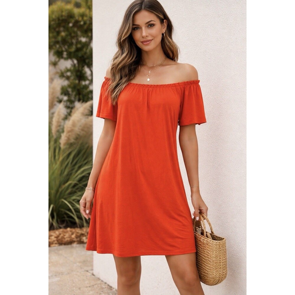 H&M Women’s Shift Dress Orange XL Off The Shoulder Pullover Short Sleeve